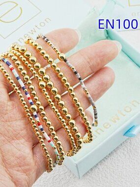 Enewton Colorful Glass Tube Bead & Gold Bead Bracelet Set